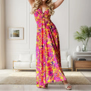 Neck Slim Sleeveless Maxi Floral Sexy Backless Hawaii Dresses