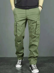 Men's Casual Work Pants Multi Pocket Loose Fit Drawstring Waist for Hiking Fishing Outdoor Exploration Polyester Cargo Jeans