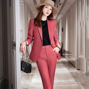Women's 2 Piece Suit Office Lady OL Beige Pink Khaki Apricot Coffee Black Blue S-5XL Pant Set with Jacket Blazer And Trousers