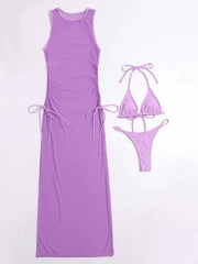 3Pcs Women's Thong Bikini Set with String  Sexy Solid Color Bathing Suit Eye-Catching Summer wear