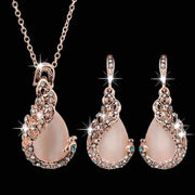 Women's Elegant Waterdrop Rhinestone Pendant Necklace Hook Earrings Jewelry Set