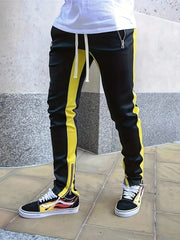 Men's Casual Color Block Zip Pocket Drawstring Sweatpants Skinny Sports Trousers Polyester Four Seasons Wear