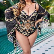 Women's plus Size One Piece Swimsuit Push-Up Floral Swimwear Beachwear Bathing Suit Medium Stretch High Waist Wire-Free