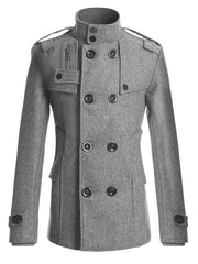 Men's Casual Woolen Coat Mid-Length Button-Down Suit Collarluxury Retro Streetwear Jacket in Black/Grey/Khaki/Navy - Fashionable Autumn/Winter Outerwear