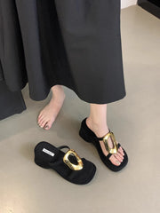 Women's High-Heeled Rubber Flip Flops Slippers Soft Platform Wedge Luxury Slides Comfortable Designer Fashion Hawaiian Style