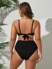 plus Size Women's Black Tummy Control Bikini Set Summer Sexy Two-Piece Beach Bathing Suit Swimwear for Confident Silhouette