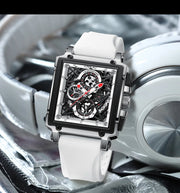 CRRJU Fashion Sports Watch Large Dial Unique Rectangular Hollow Design Quartz Wristwatch with Chronograph Auto Date Silicone Band