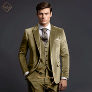 Classic Elegance Men's Grey Velvet 3-Piece Custom Suit Timeless Style for Every Occasion.Size US 42/EU 52