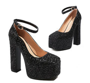 Women's 5.5cm Platform Strap Buckle 14cm Ultra High Chunky Heels Shoes