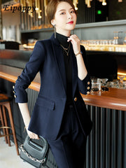 Women's 2 Piece Suit Office Lady OL Beige Pink Khaki Apricot Coffee Black Blue S-5XL Pant Set with Jacket Blazer And Trousers