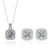 Gold-color premium stainless steel jewelry square zircon pendant 4-piece jewellry set for Bridal Wedding