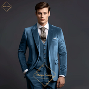 Classic Elegance Men's Grey Velvet 3-Piece Custom Suit Timeless Style for Every Occasion.Size EU48