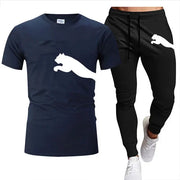 Men's Mesh T-shirt Sweatpants  Casual Short-sleeved T-shirt Sportswear Set