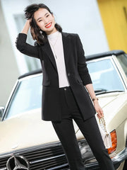 Women's 2 Piece Suit Office Lady OL Beige Pink Khaki Apricot Coffee Black Blue S-5XL Pant Set with Jacket Blazer And Trousers