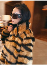 Winter Women's Luxury Long Tiger Fur Coat Elegant Thicken Warm