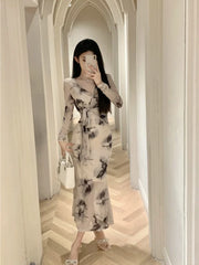 Neck Long Sleeve Bandage Autumn Elegant Slim Temperament Dress