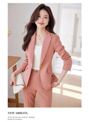 NAVIU 2 Piece Women's Office Blazer Set with High-Waist Pencil Pants Turn-Down Collar Elegant Apricot Black Pink Ladies Suits