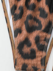 3 Pieces Leopard Halter Bikini Set String Swimsuit Hollow out Design Swimwear L
