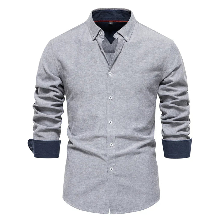 Cotton Oxford Long Sleeve Button