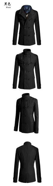 Men's Casual Woolen Coat Mid-Length Button-Down Suit Collarluxury Retro Streetwear Jacket in Black/Grey/Khaki/Navy - Fashionable Autumn/Winter Outerwear