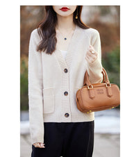 Women cardigan  V-neck 100% wool sweater