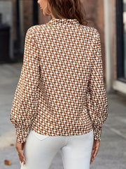 Women's Casual Long Sleeve V Neck Blouse All over Print Houndstooth Polyester Shirting No Elasticity Machine Washable