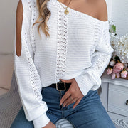 Women's Casual Solid Color Hollow - Out Off - Shoulder Long - Sleeve Pullover Sweater - Fashion Trend Long - Sleeve Slim - Fitting Top for Women - Daily Commute Outfit
