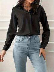 Women's 100% Polyester Long Sleeve Blouse Solid Color Non-Stretch Woven Lapel Collar Professional Business Shirt Sexy Anti-Wrinkle