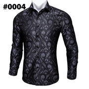 Barry.Wang Teal Paisley Floral Silk  Autumn Long Sleeve Casual Flower Designer Fit Dress Shirt