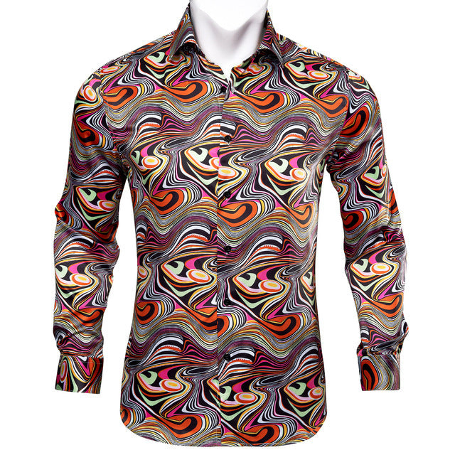 Barry.Wang Teal Paisley Floral Silk  Autumn Long Sleeve Casual Flower Designer Fit Dress Shirt