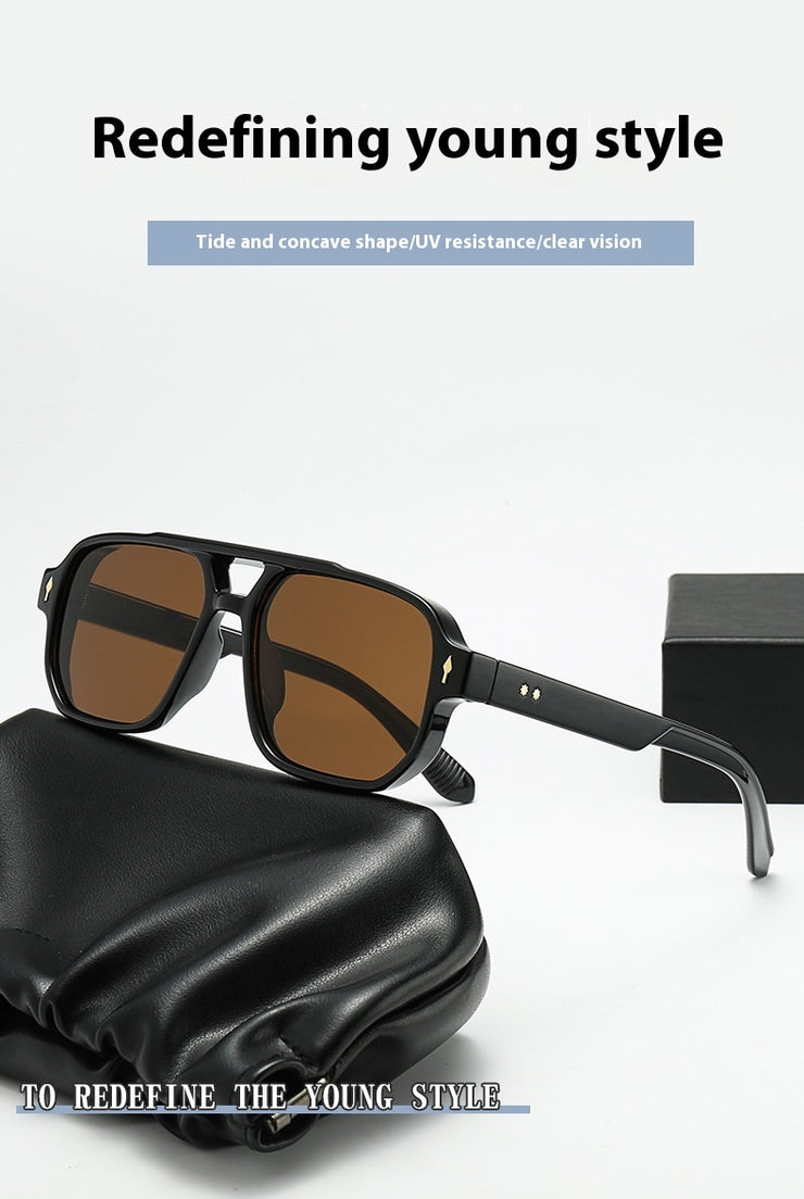 Square Fashion Double Beam Sunglasses Men&