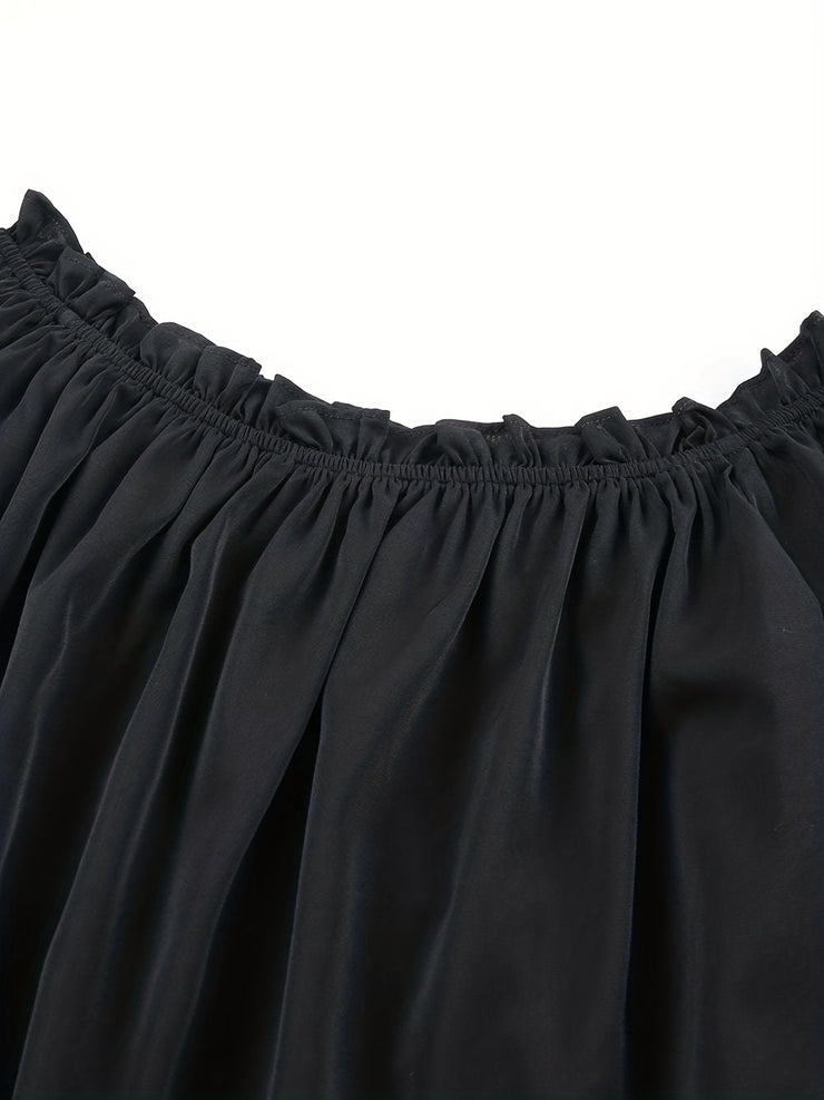 Flirty Off Shoulder Ruffle Trim Blouse - Soft & Flowy Long Sleeve Top for Spring & Fall - Womens Casual Daily Wear