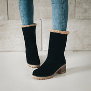 Warm Faux Fur Lined Women's Ankle Boots Slip-On Block Heeled Comfortable Rubber Sole All-Season Wear