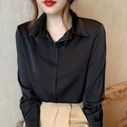 Women's 100% Polyester Long Sleeve Blouse Solid Color Non-Stretch Woven Lapel Collar Professional Business Shirt Sexy Anti-Wrinkle