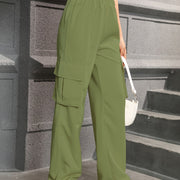 Straight Leg Cargo Pants, High Waist Solid Pants For Spring & Fall, Women's Clothing