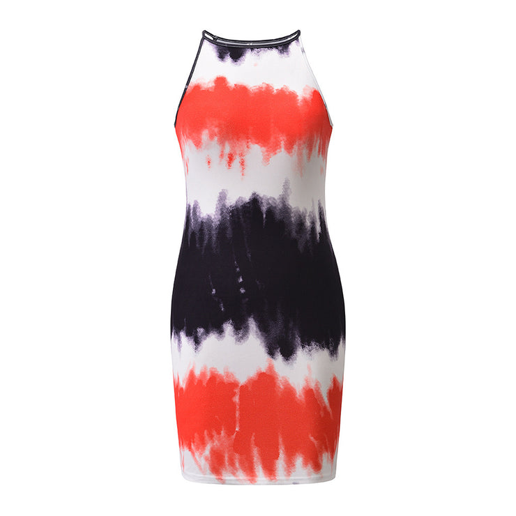 Plus Size Female Slim Temperament Dress Sexy Sleeveless Tie-dye Vest Skirt