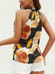 Women's Floral Print Cross Halter Neck Sleeveless Blouse Casual Spring Summer Top Comfortable Fit Versatile Style
