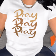 Women's 100% Cotton round Neck T-Shirt Short Sleeve Pray Graphic Tee Eye Catching Letter Print Casual Top