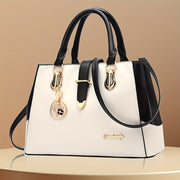 Elegant Double Handle Shoulder Bag for Women with Letter Detail Simple Large Handbag Zippered Removable Strap Work Accessory