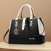 Elegant Double Handle Shoulder Bag for Women with Letter Detail Simple Large Handbag Zippered Removable Strap Work Accessory