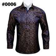 Barry.Wang Teal Paisley Floral Silk  Autumn Long Sleeve Casual Flower Designer Fit Dress Shirt