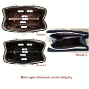Elegant Double Handle Shoulder Bag for Women with Letter Detail Simple Large Handbag Zippered Removable Strap Work Accessory