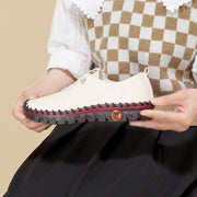Women's Beige & Burgundy Round-Toe Casual Shoes Comfortable All-Season Synthetic Upper Cushioned PVC Sole for Square Dance Daily Wear Hand Washable