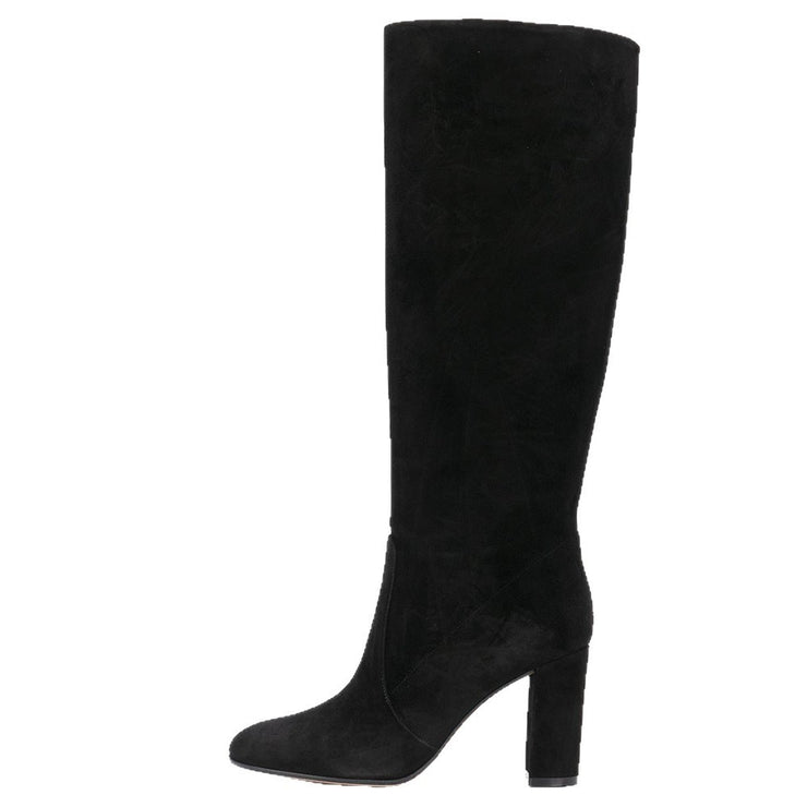 Suede Pleated High Heel Thick Heel Pointed Sleeve Boots