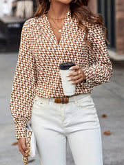 Women's Casual Long Sleeve V Neck Blouse All over Print Houndstooth Polyester Shirting No Elasticity Machine Washable