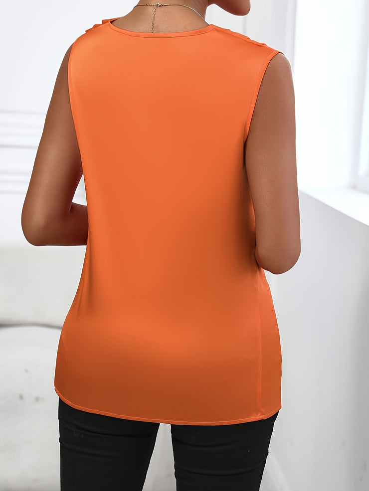 Elegant Solid Color round Neck Vest Sleeveless Breathable Women&