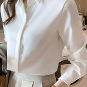 Women's 100% Polyester Long Sleeve Blouse Solid Color Non-Stretch Woven Lapel Collar Professional Business Shirt Sexy Anti-Wrinkle