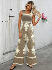 Women's Vacation Casual Sleeveless Printed Wide Leg Jumpsuit