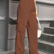 Straight Leg Cargo Pants, High Waist Solid Pants For Spring & Fall, Women's Clothing