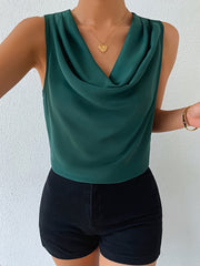 Chic Sleeveless Cowl Neck Blouse for Women Elegant Draped Top Solid Color Casual Wear Polyester Spring/Summer Fashion